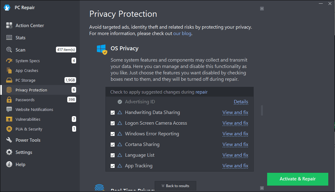 Outbyte PC Repair privacy features