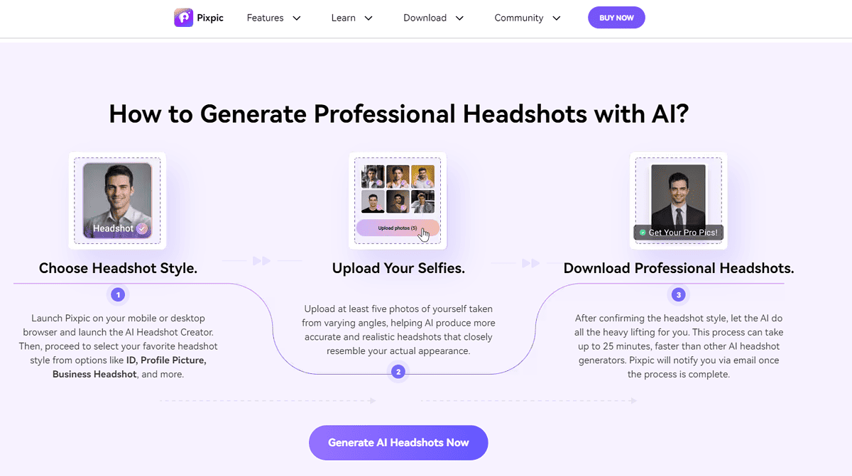 Media.io AI Headshot Generator process