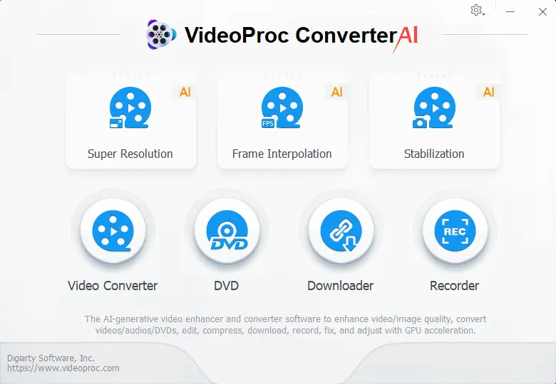واجهة VideoProc Converter AI
