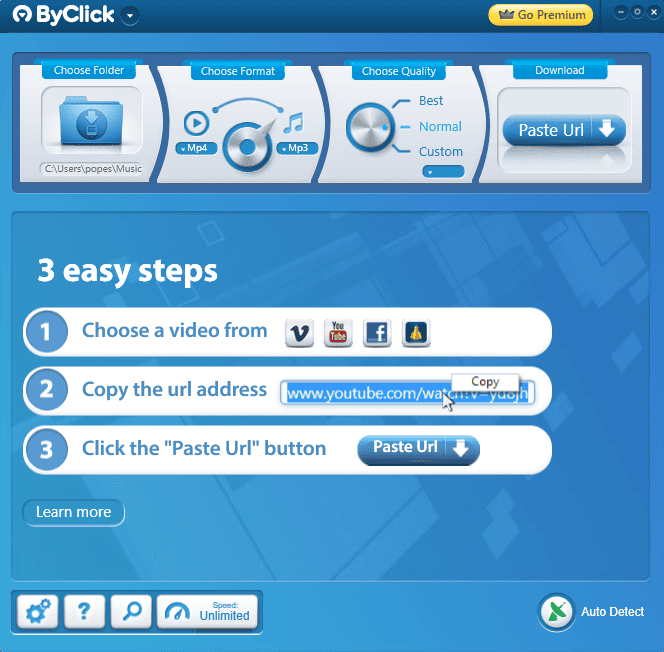 ByClick Downloader interface