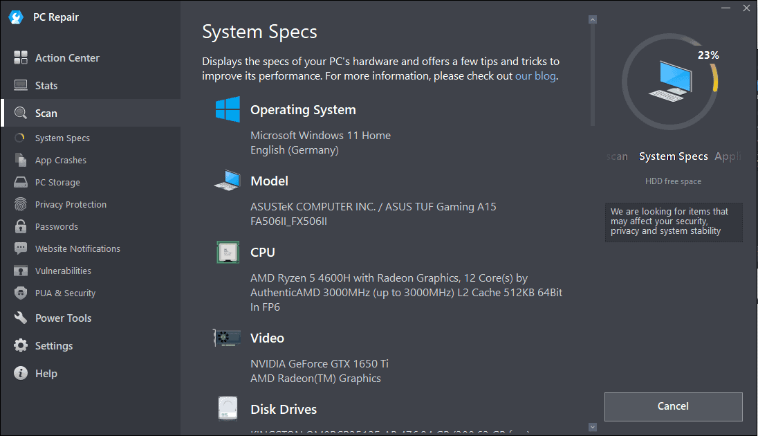 Outbyte PC Repair System Specs