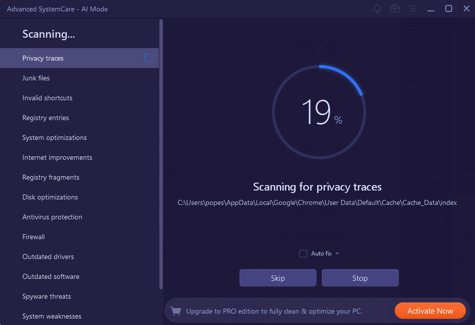 IObit Advanced SystemCare scanning