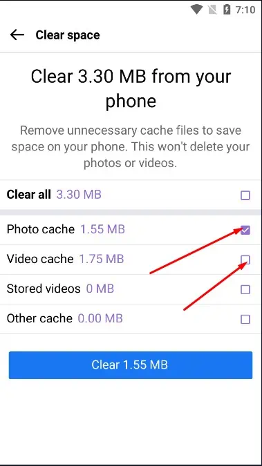 choose to clear the video cache but retain images and other caches.
