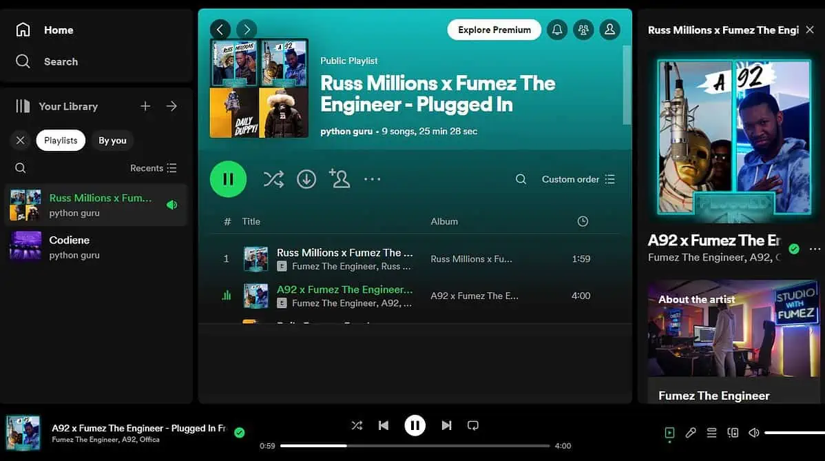 Play a song or playlist in fullscreen.