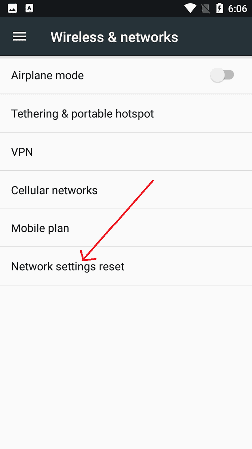Select network settings reset