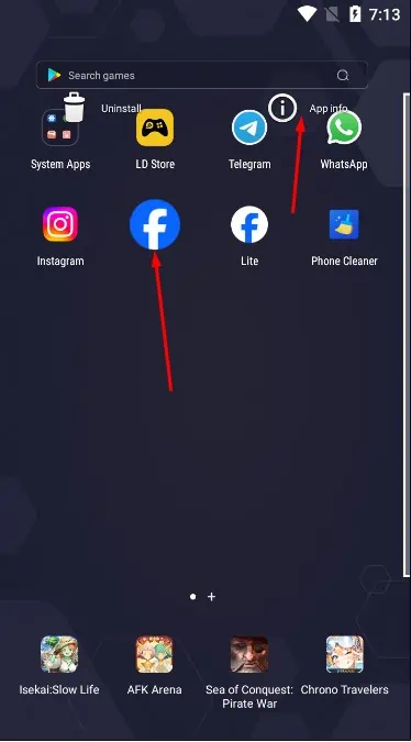 Tap and hold the Facebook icon on your phone