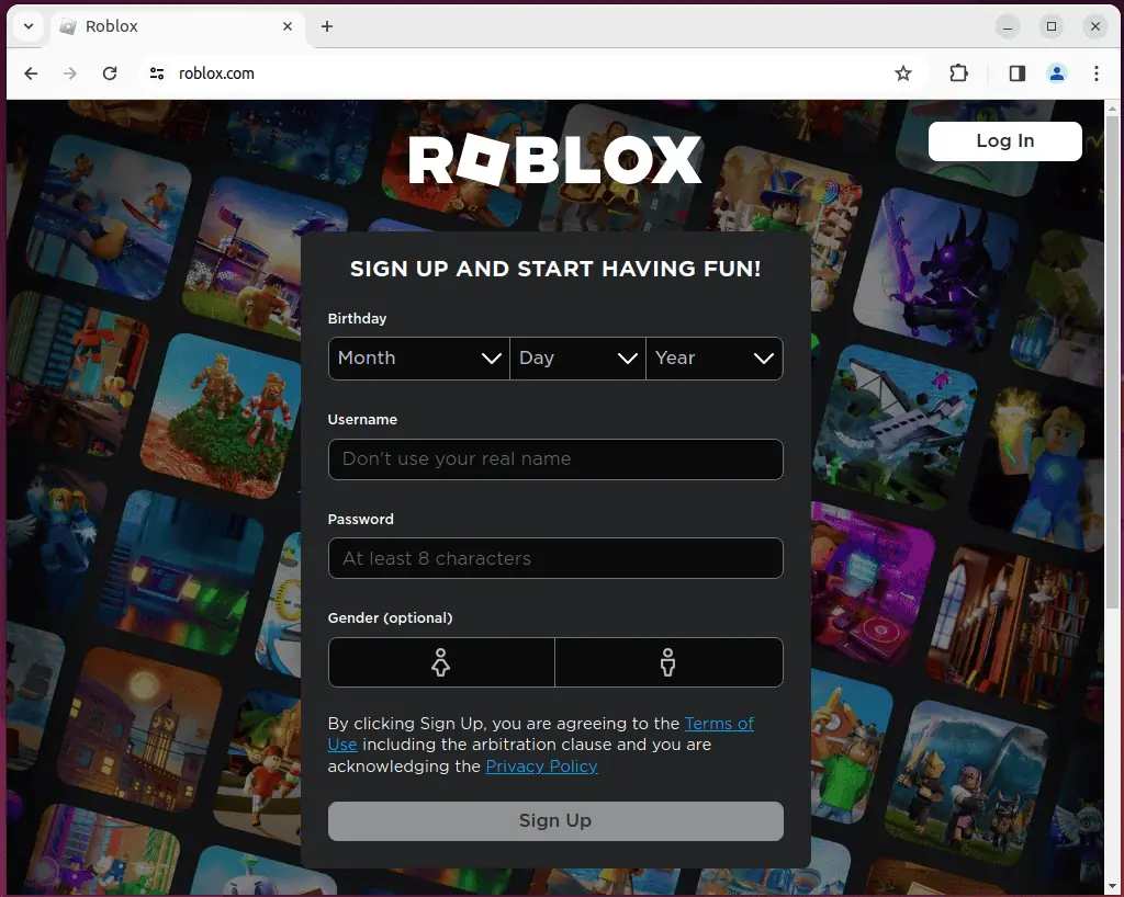 Opening the Roblox website on Linux