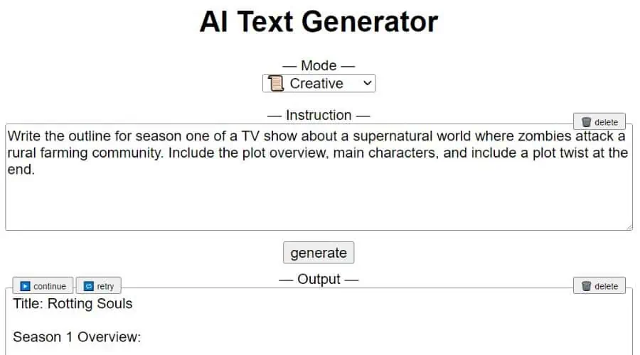 Perchance AI text generator