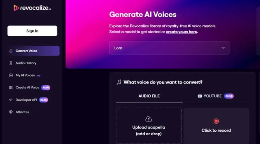 Revocalize AI voice generator for songs