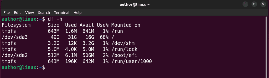 running df command to check sd card in linux