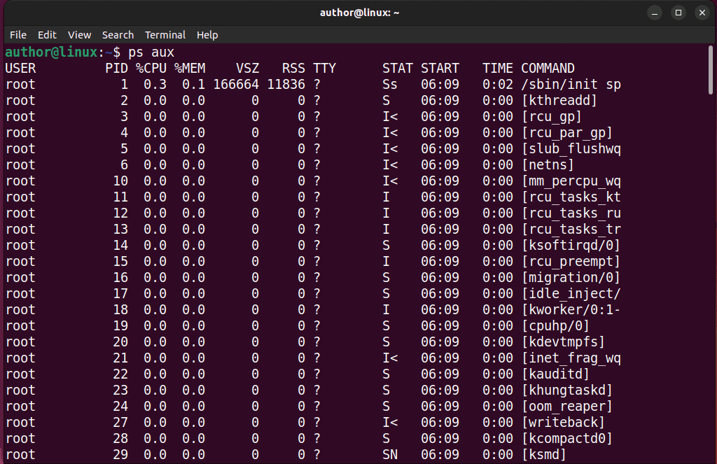 running ps command on linux