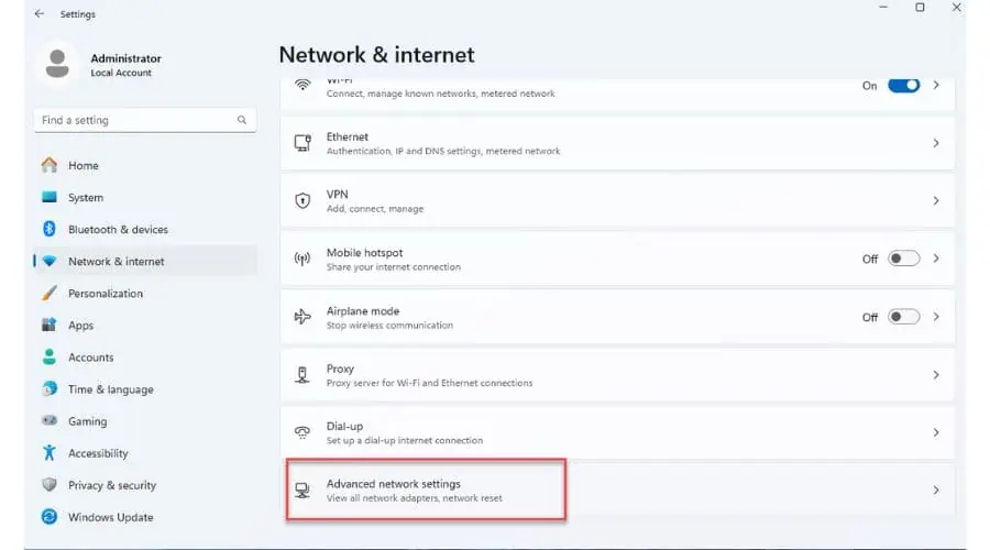 Advanced network settings