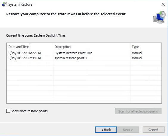 Use Windows restore point to repair to fix Windows error code 0xc0000001