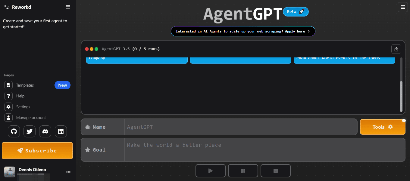 AgentGPT free account
