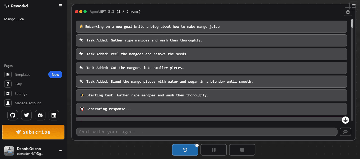 AgentGPT generating response