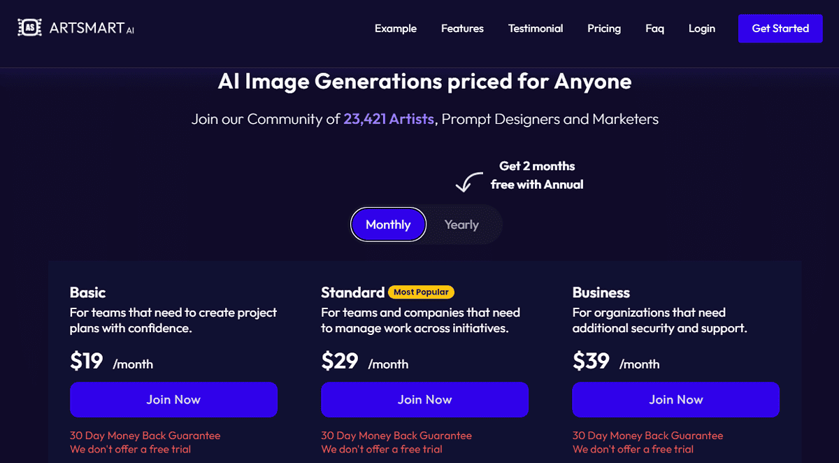 Artsmart AI pricing