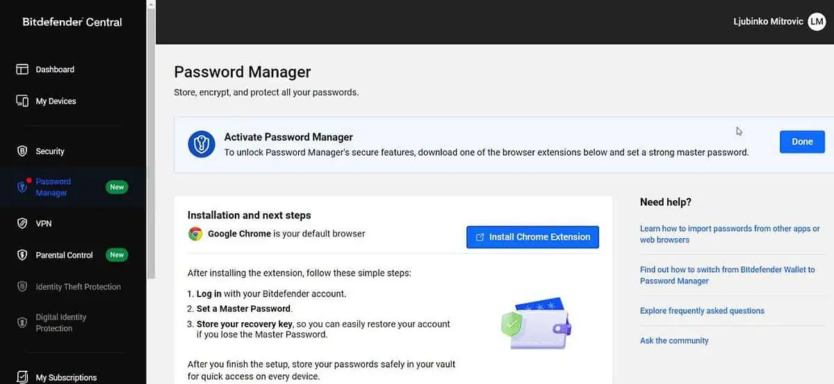 Bitdefender Family Pack Password Manager Central