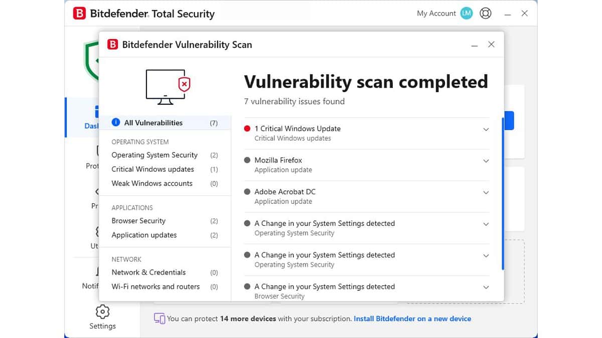 Bitdefender Family Pack Vulnerability scan completed 2