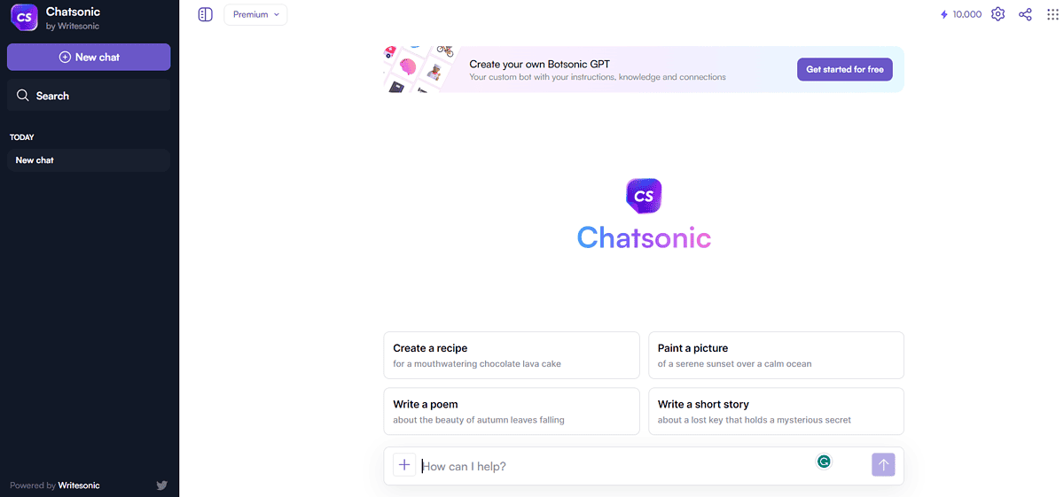 Chatsonic by Writesonic dashboard