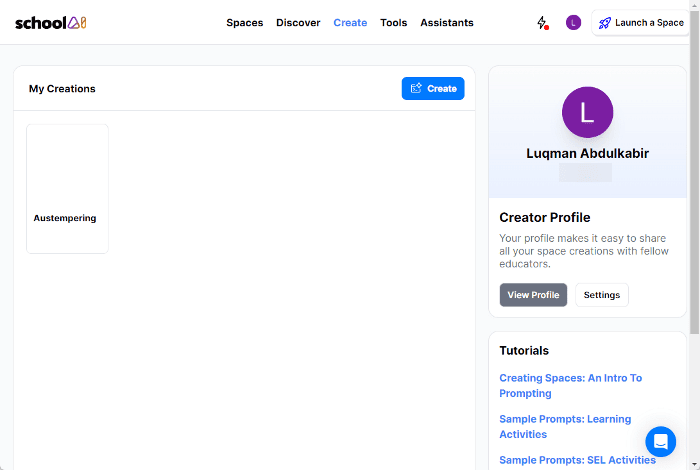 Create a space on School AI