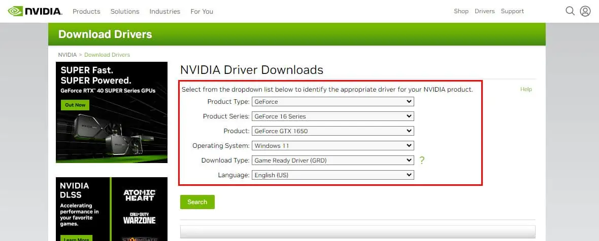 Driver details NVIDIA