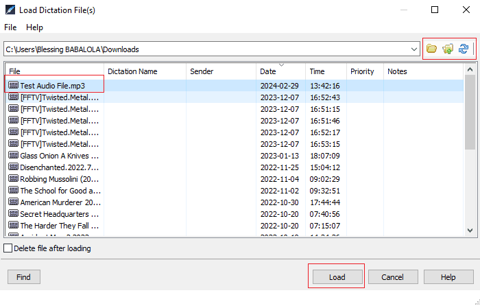 Express Scribe Load dictation file