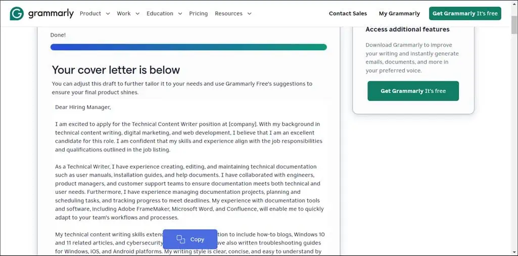 Grammarly Cover Letter Generator