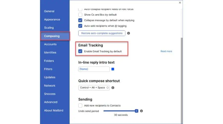 Mailbird 3.0 e-mail tracking