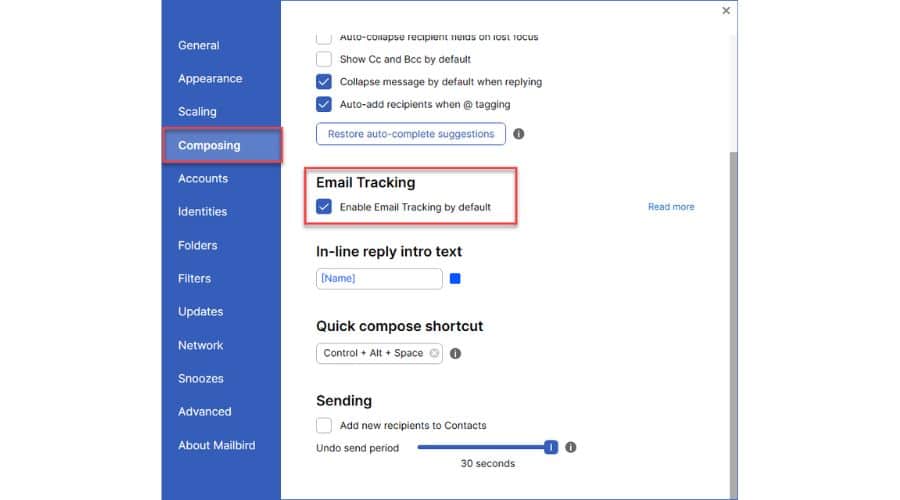 mail track for mailbird