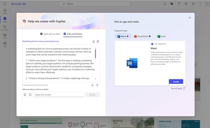 Microsoft 365 Copilot Help me create