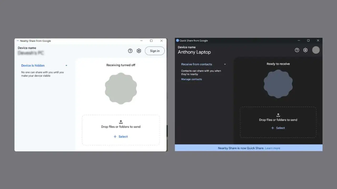 First look of Quick Share’s Windows app