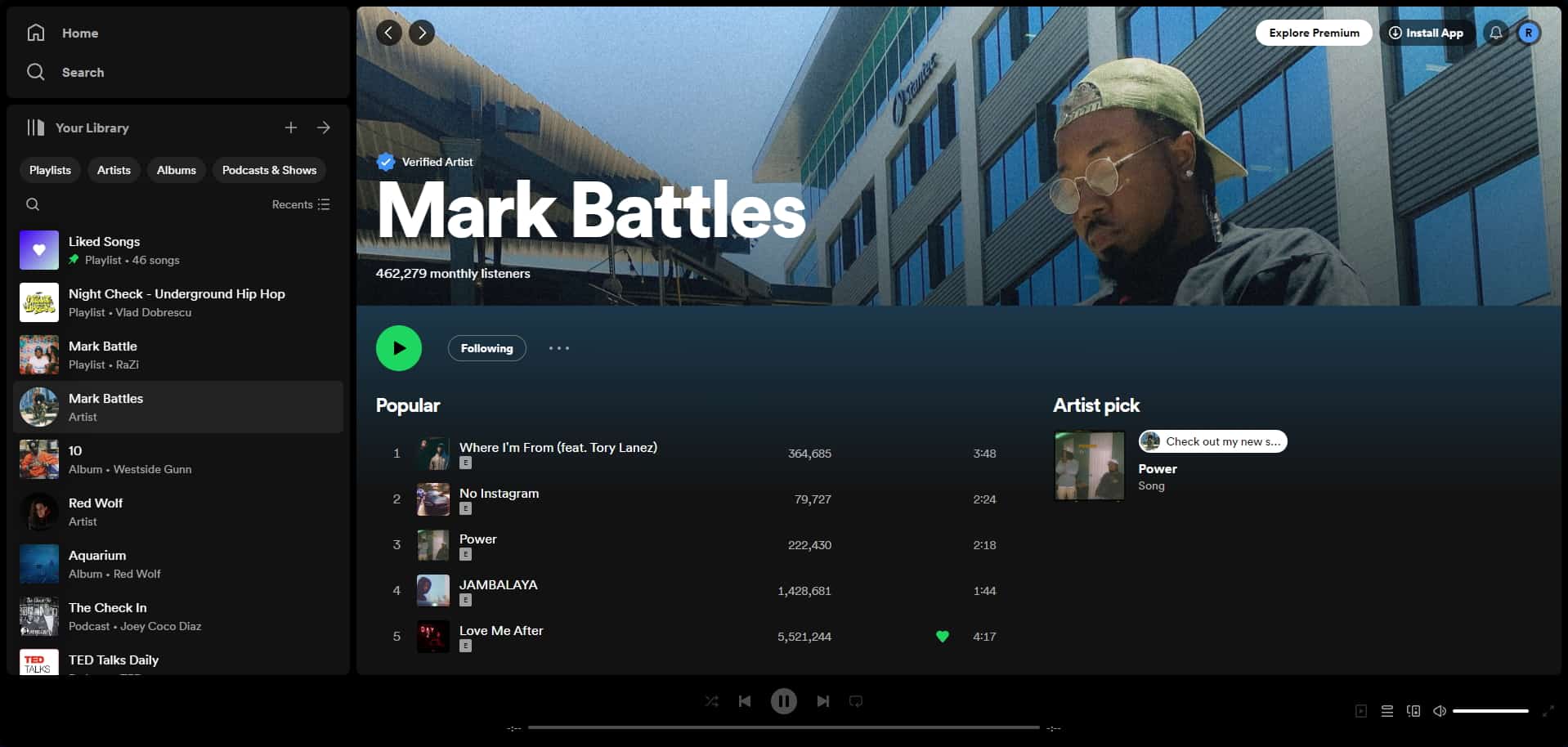 Mark Battles Spotify Page