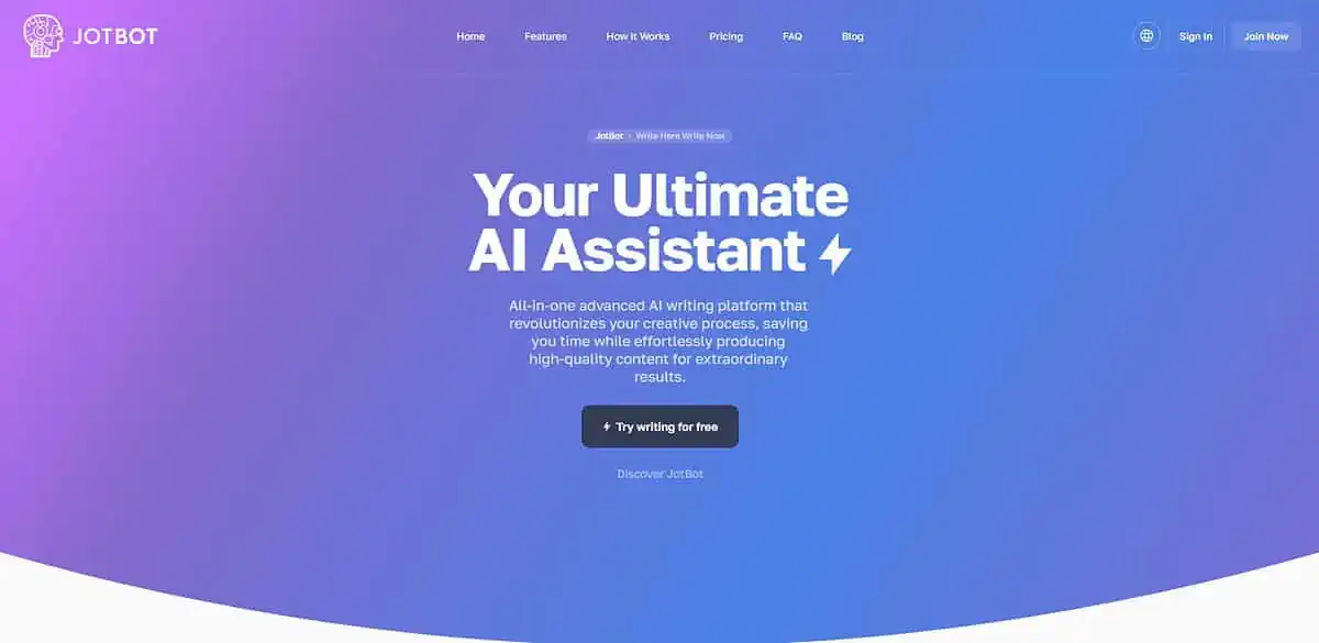 Jotbot AI webpage