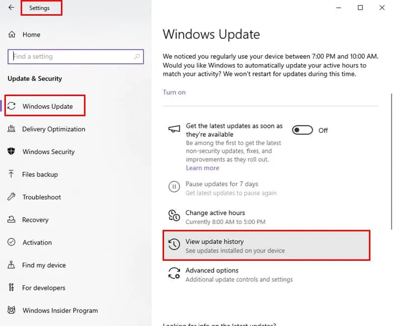 View update history on Windows