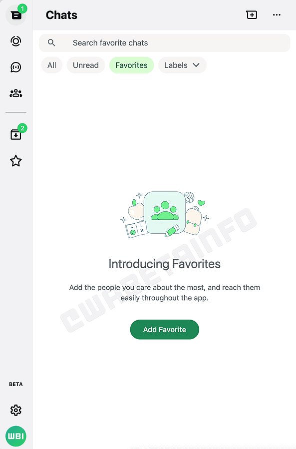 Screenshot of WhatsApp web filtering feature
