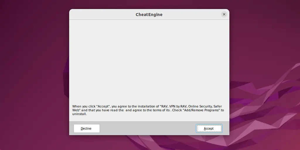 accept cheat engine agreement on linux
