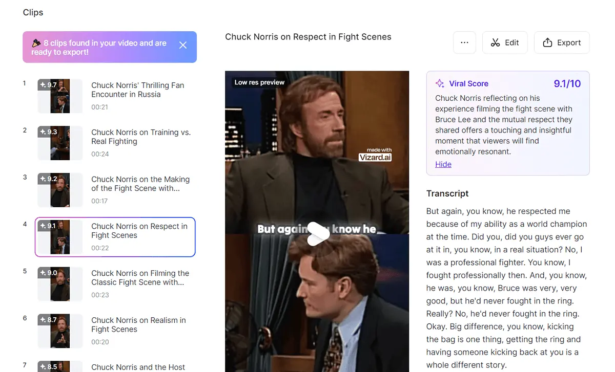 AI generated clips from a Chuck Norris video