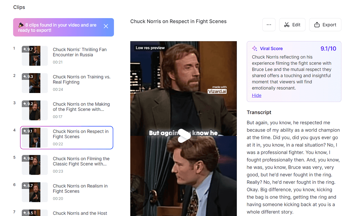 AI generated clips from a Chuck Norris video