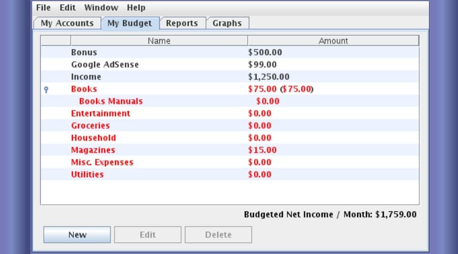 Buddi checkbook and personal finance software