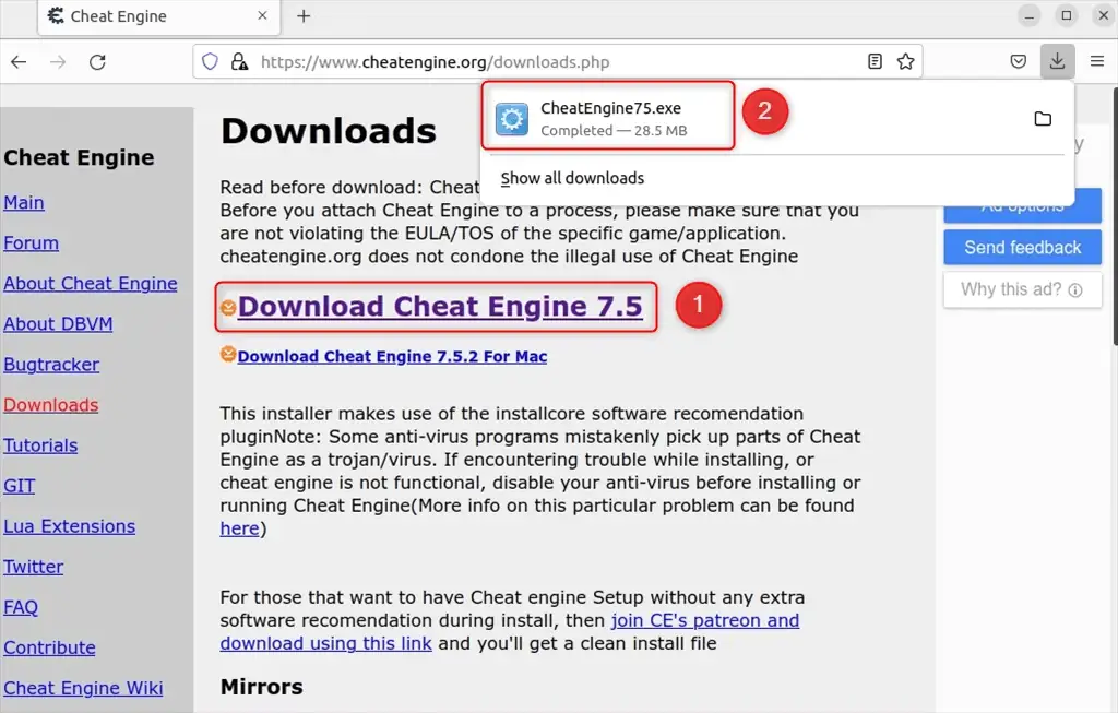 downloading cheat engine package on linux