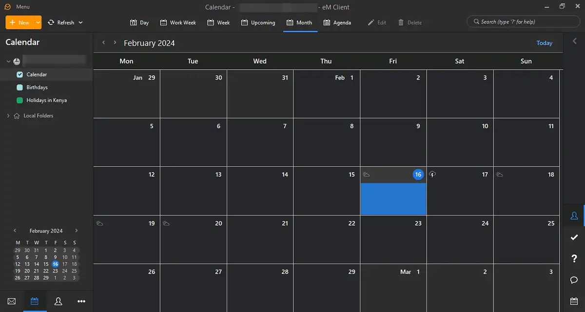 eM Client calendar