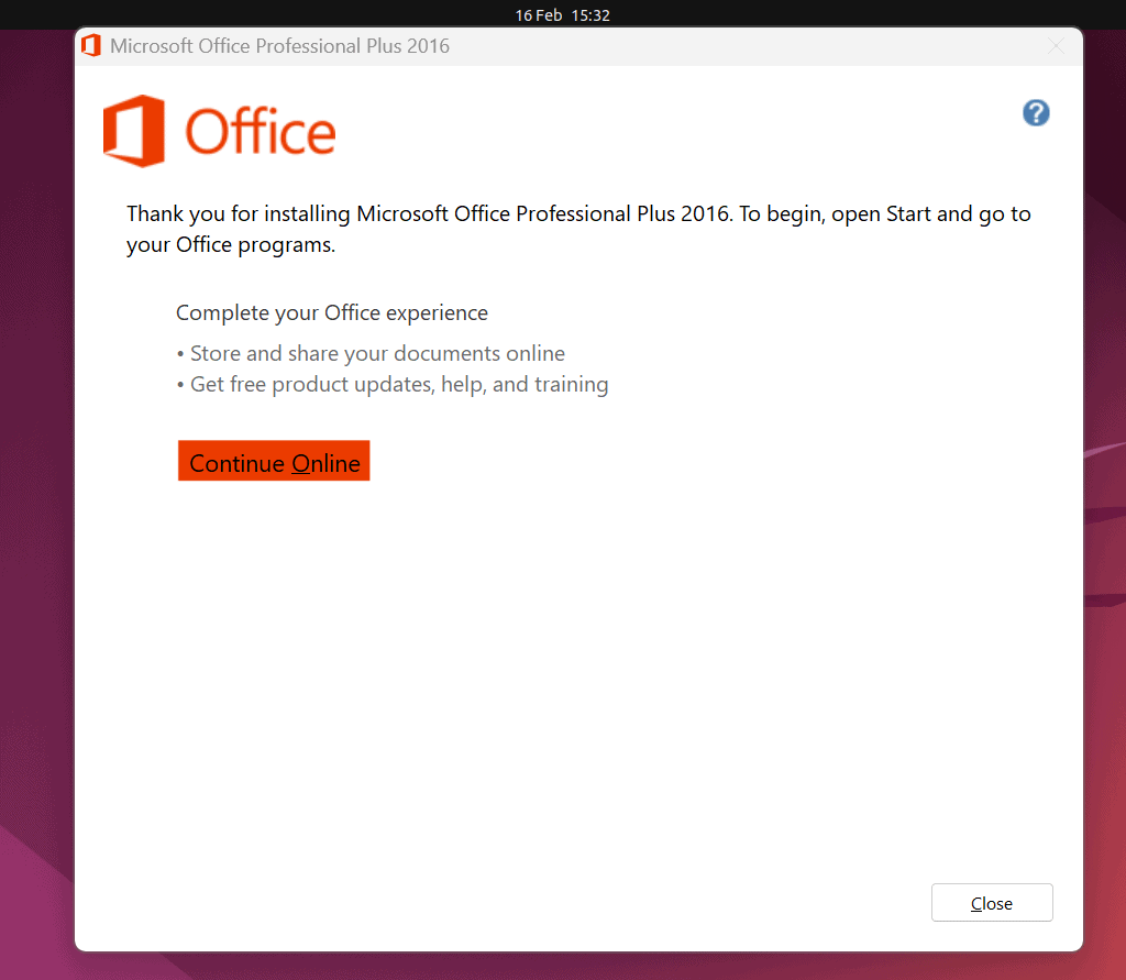 exiting microsoft office set up on linux