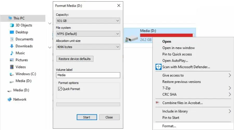 Format drive if Windows 11 won't recognize external hard drive