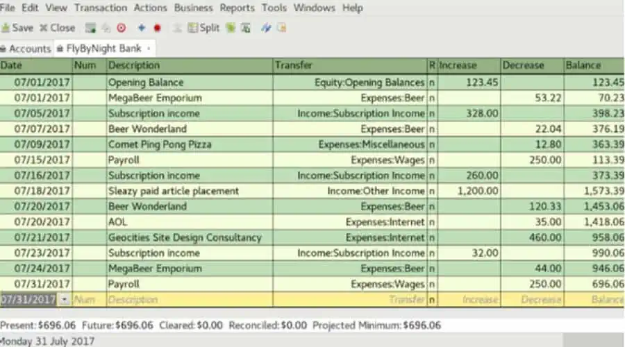 GnuCash checkbook software for windows