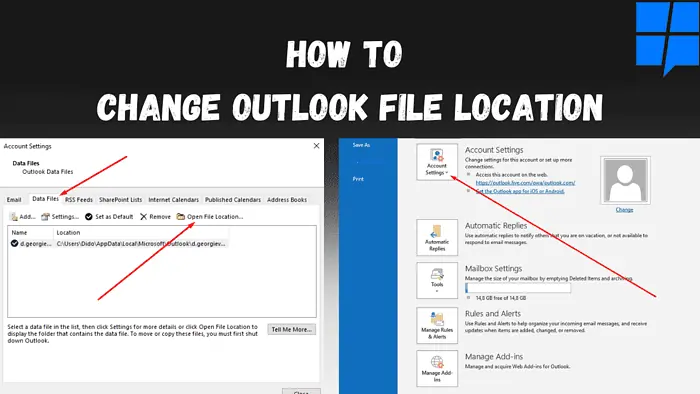 how to change outlook file location
