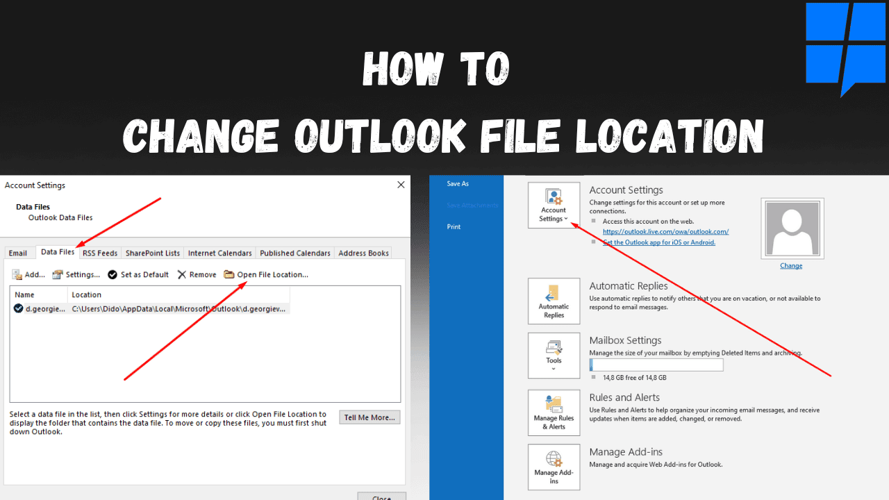 how to change outlook file location