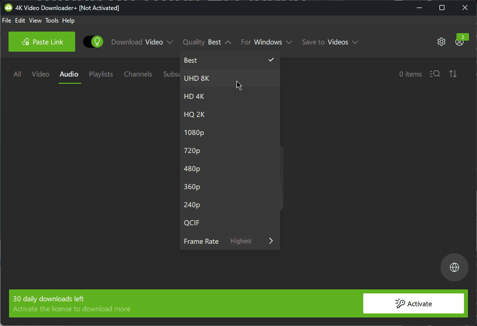 4K Video Downloader quality settings