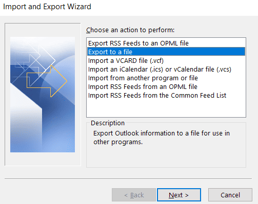 import/export wizard