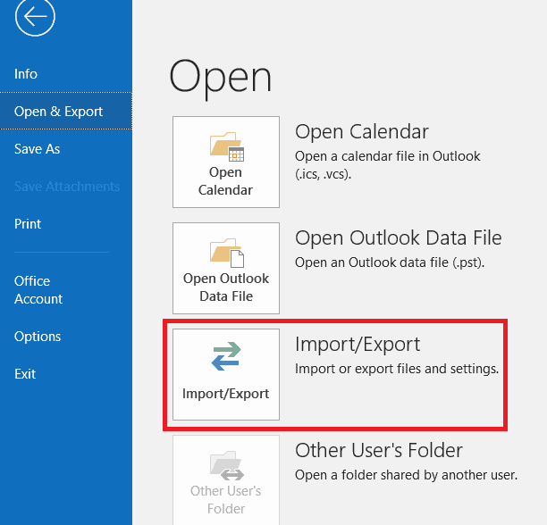 outlook import/export