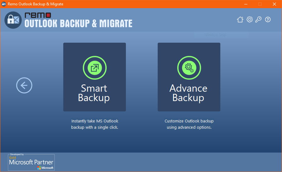 Remo-Outlook-Backup und Migrate-Tool-Backup-Optionen